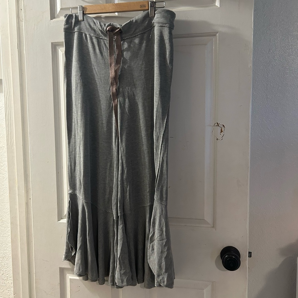 Free People Gray Ruffle-Hem Maxi Skirt with Drawstring